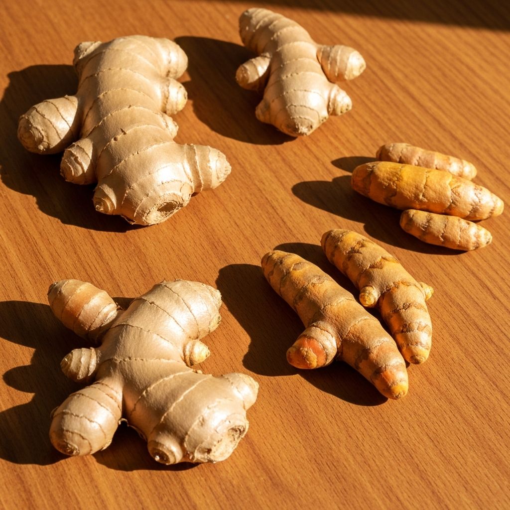 Fresh ginger root and turmeric